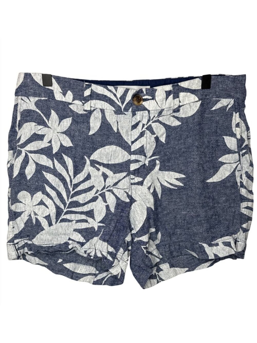 Old Navy Women’s 10 Blue Floral Linen Blend Shorts Mid Rise Casual